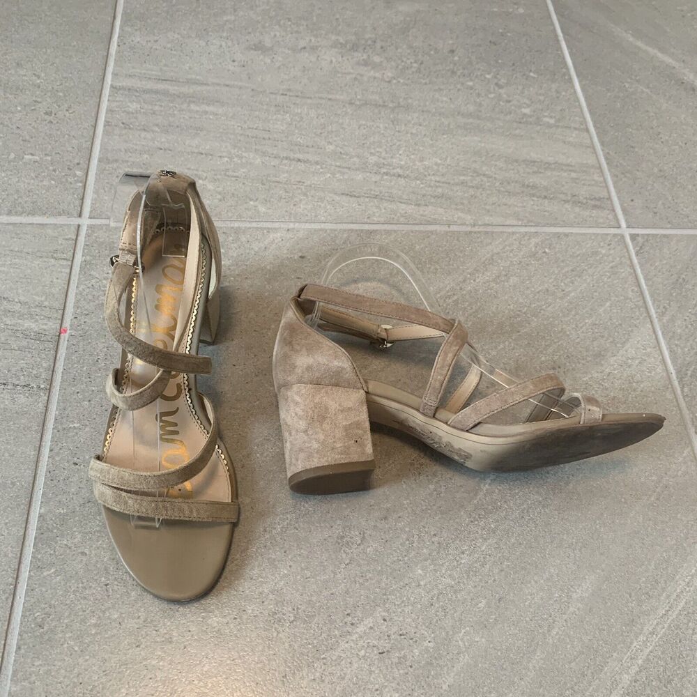 Sam Edelman Stacie strappy heels Sandals tan Suede size 8 Block Heel